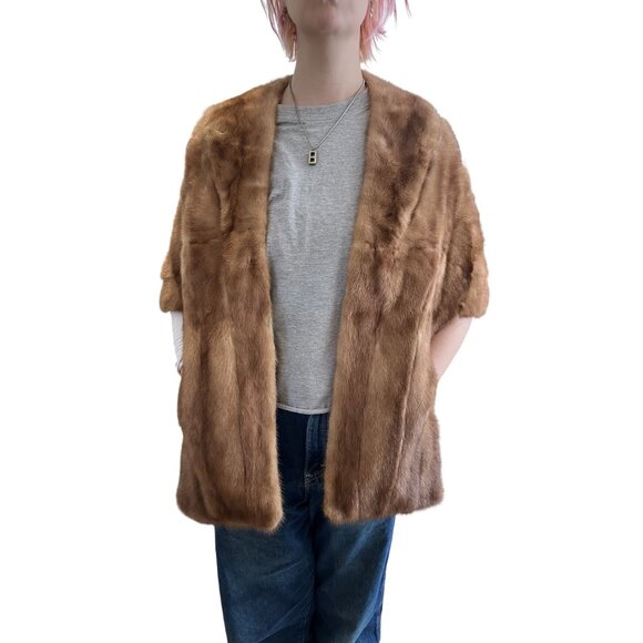 Vintage 1960s Genuine Mink Fur Stole W Side Pockets & Open Drape Front Design - Picture 2 of 9
